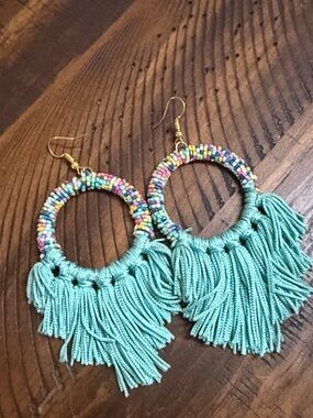 Fringe Hoop Earrings with Multicolor Beaded Accents